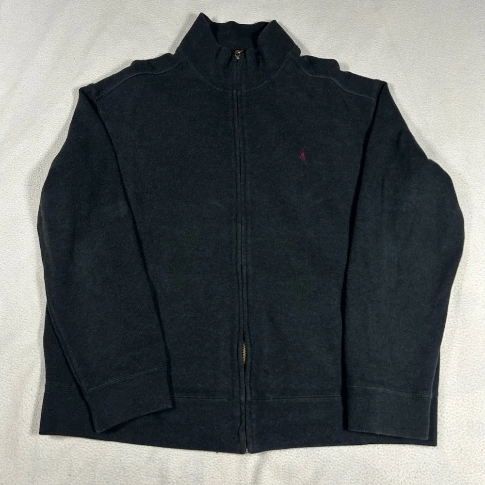 Polo Ralph Lauren Full Zip Sweatshirt Mens XL Black Cotton Mock Neck Pony Logo